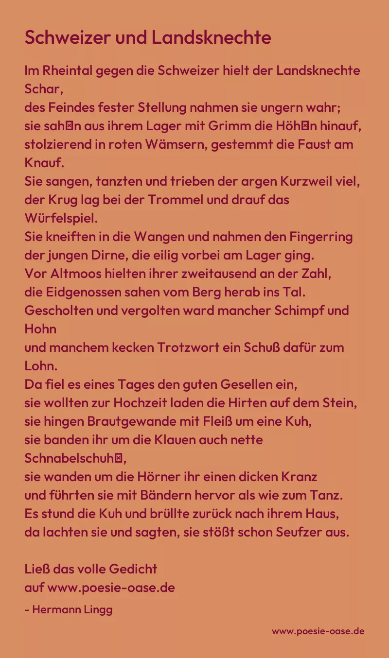 Gedicht: Schweizer und Landsknechte von Hermann Lingg