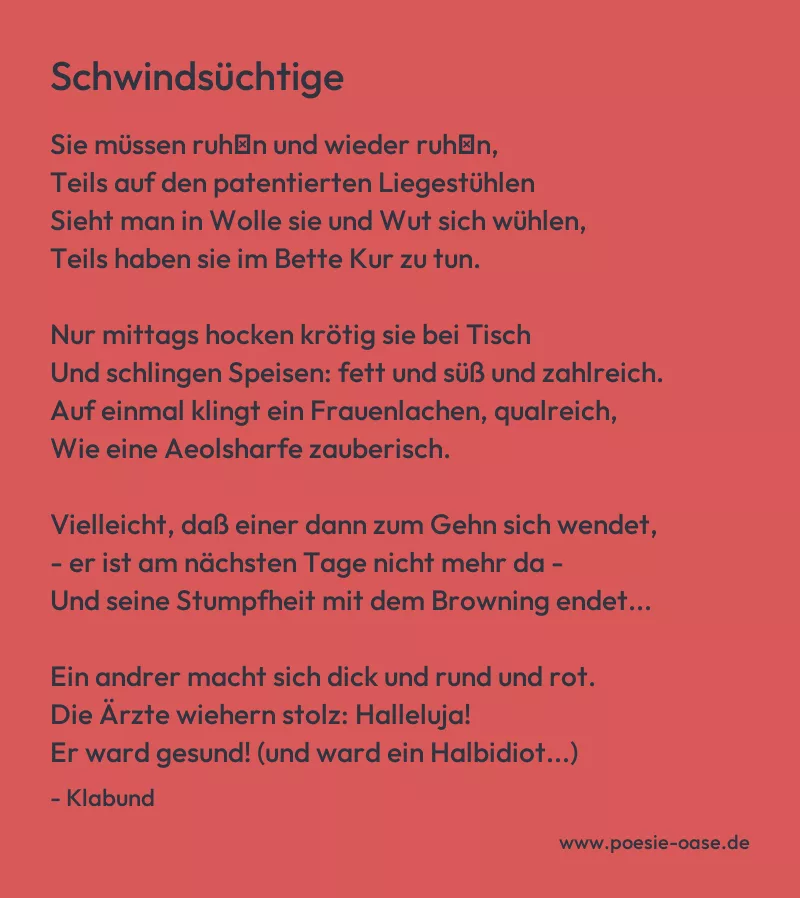 Gedicht: Schwindsüchtige von Klabund