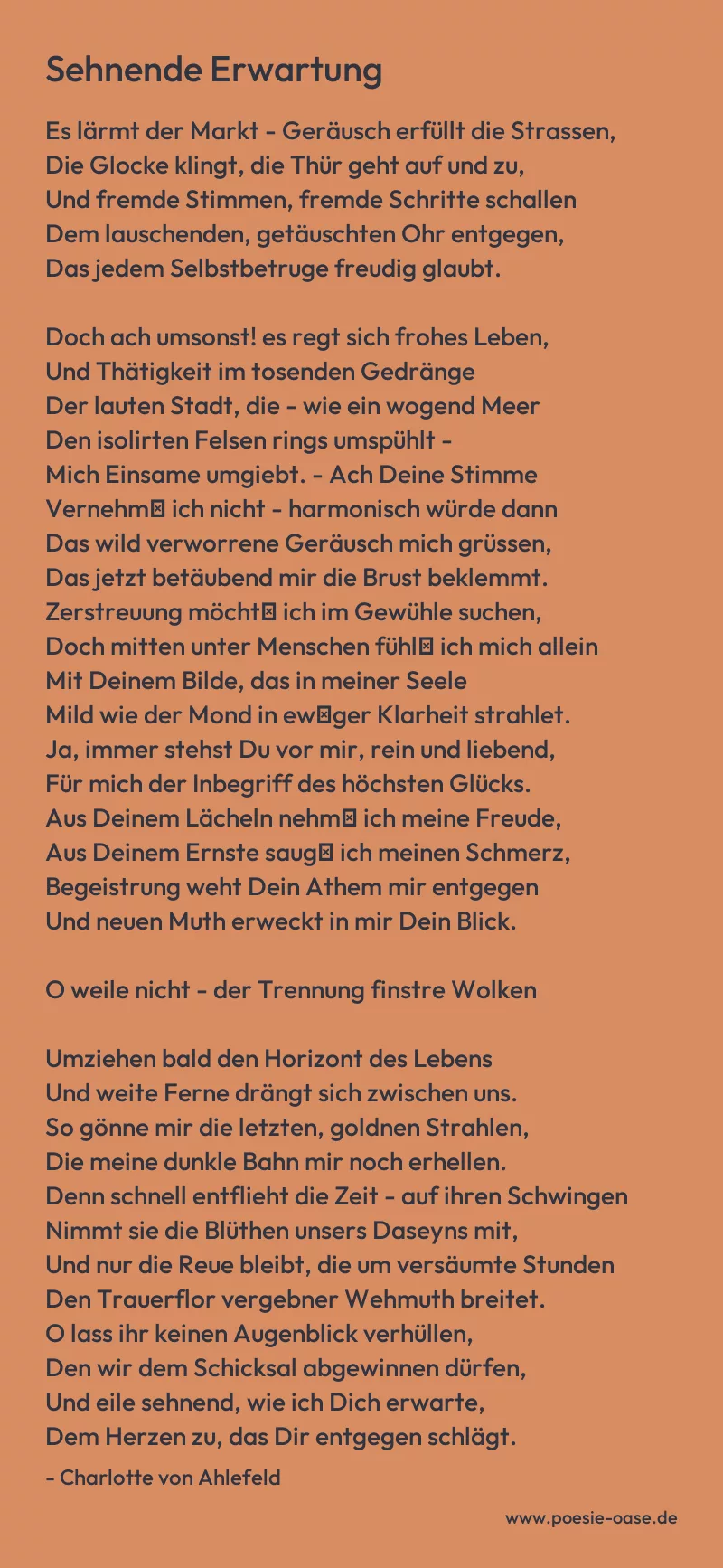 Gedicht: Sehnende Erwartung von Charlotte von Ahlefeld