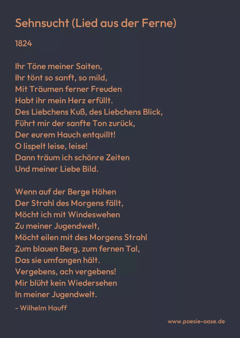 Gedicht: Sehnsucht (Lied aus der Ferne) von Wilhelm Hauff