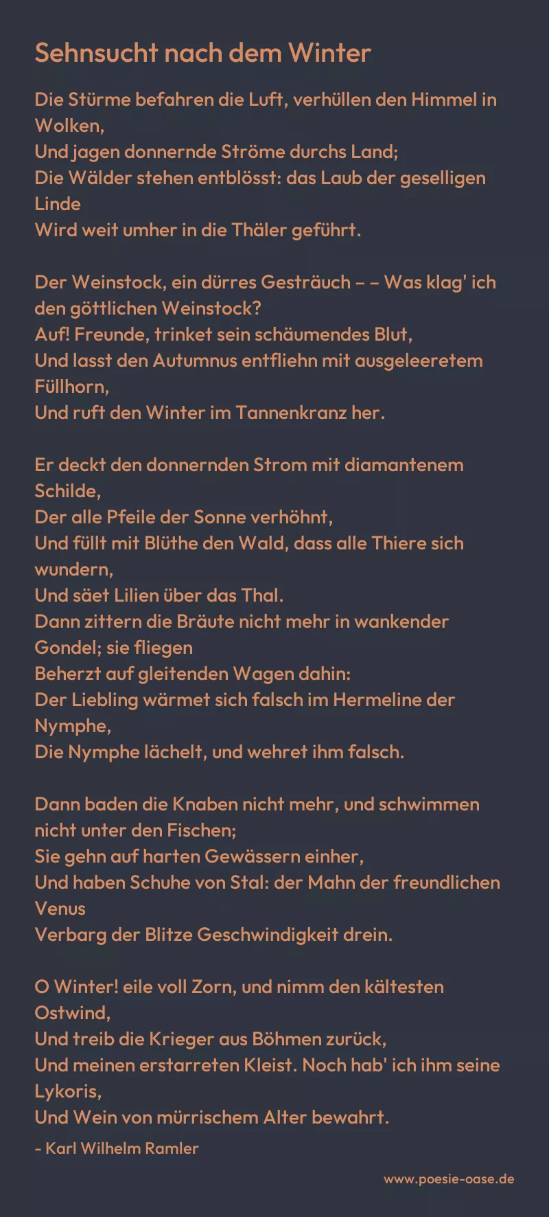 Gedicht: Sehnsucht nach dem Winter von Karl Wilhelm Ramler