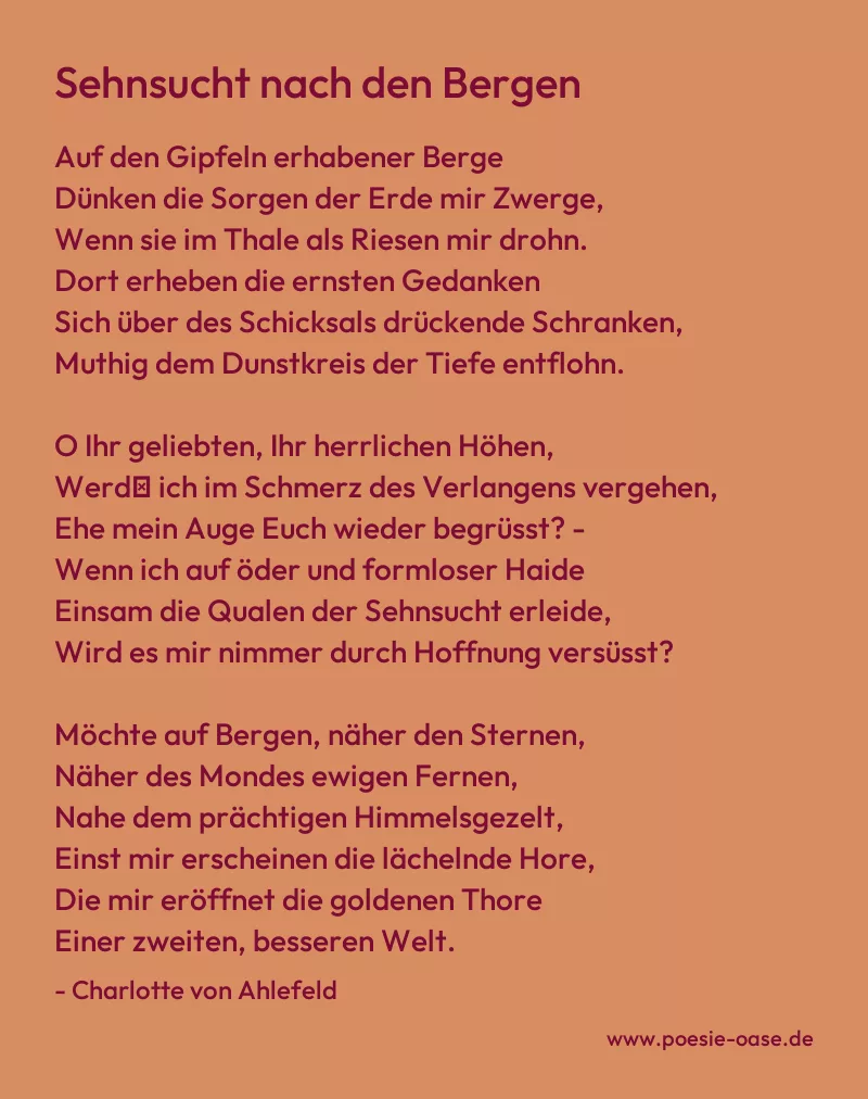 Gedicht: Sehnsucht nach den Bergen von Charlotte von Ahlefeld