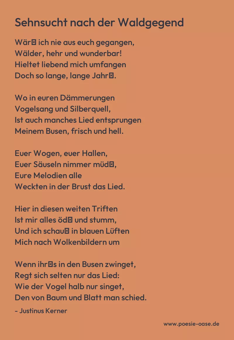 Gedicht: Sehnsucht nach der Waldgegend von Justinus Kerner