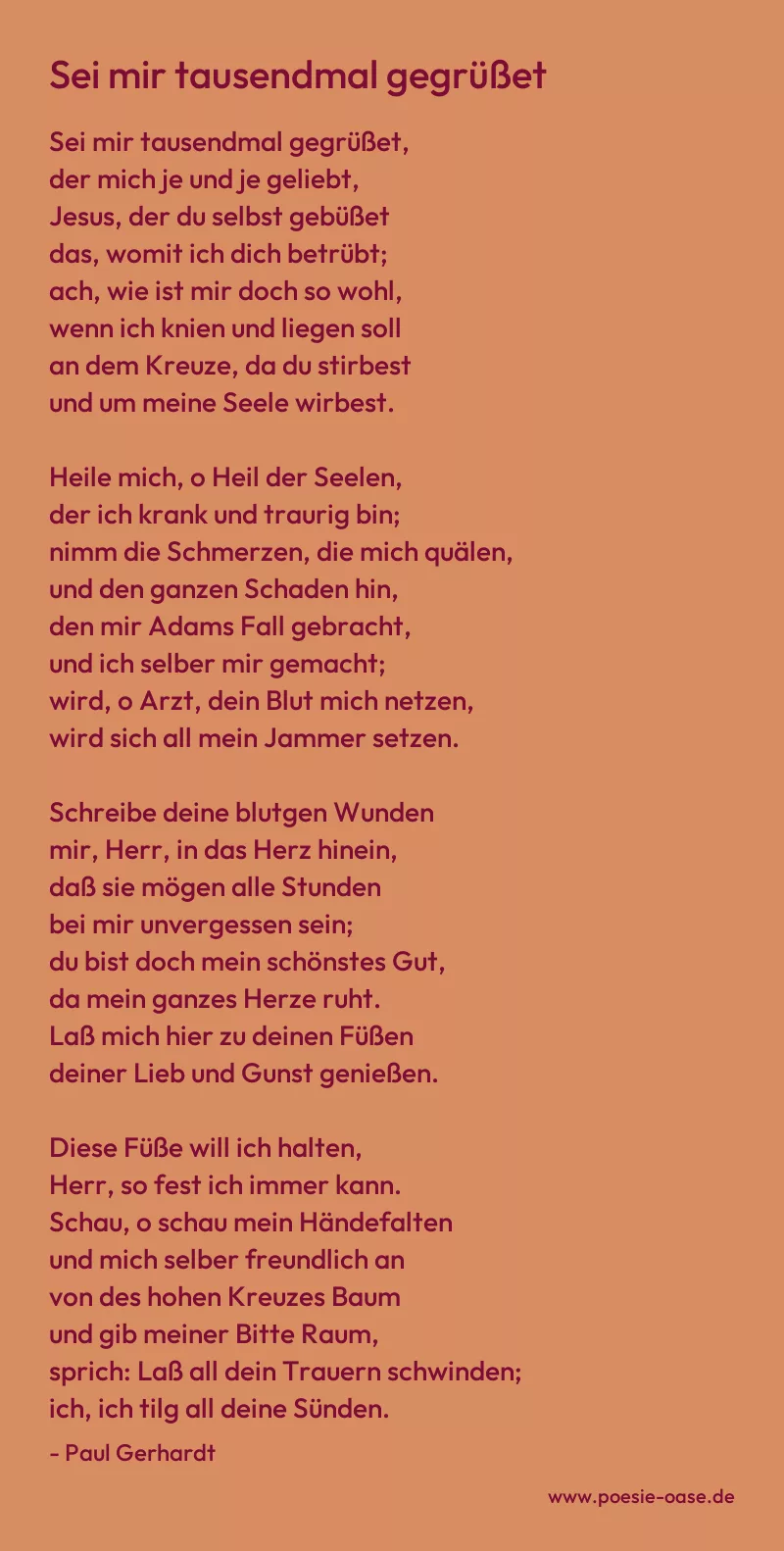 Gedicht: Sei mir tausendmal gegrüßet von Paul Gerhardt