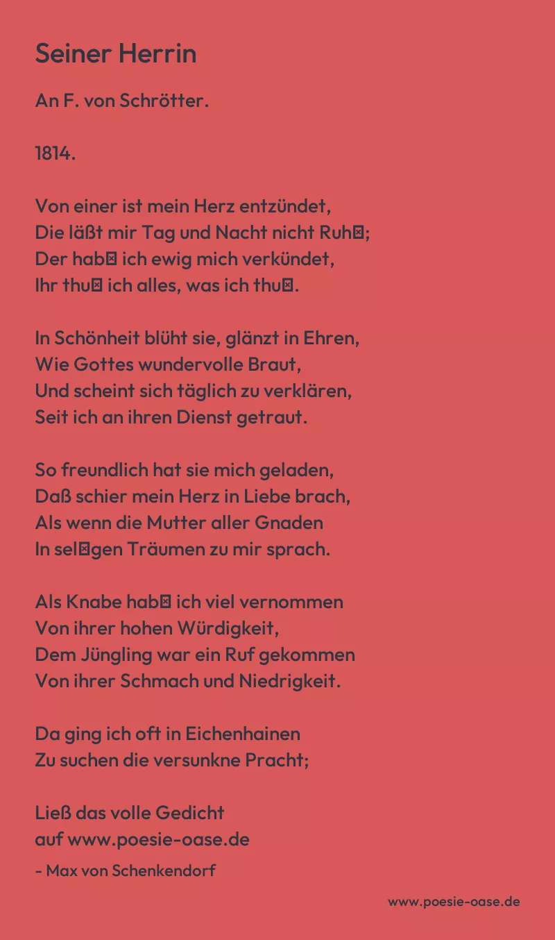 Gedicht: Seiner Herrin von Max von Schenkendorf