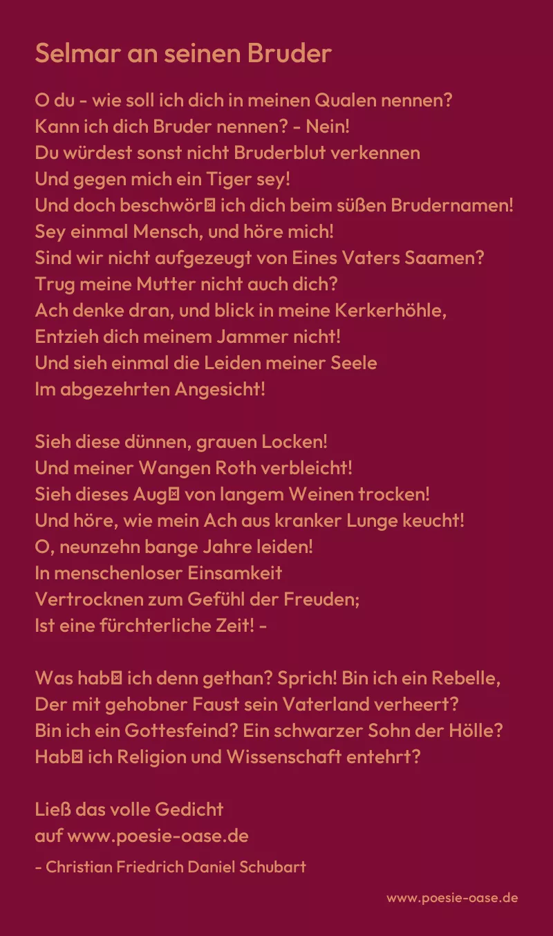 Gedicht: Selmar an seinen Bruder von Christian Friedrich Daniel Schubart