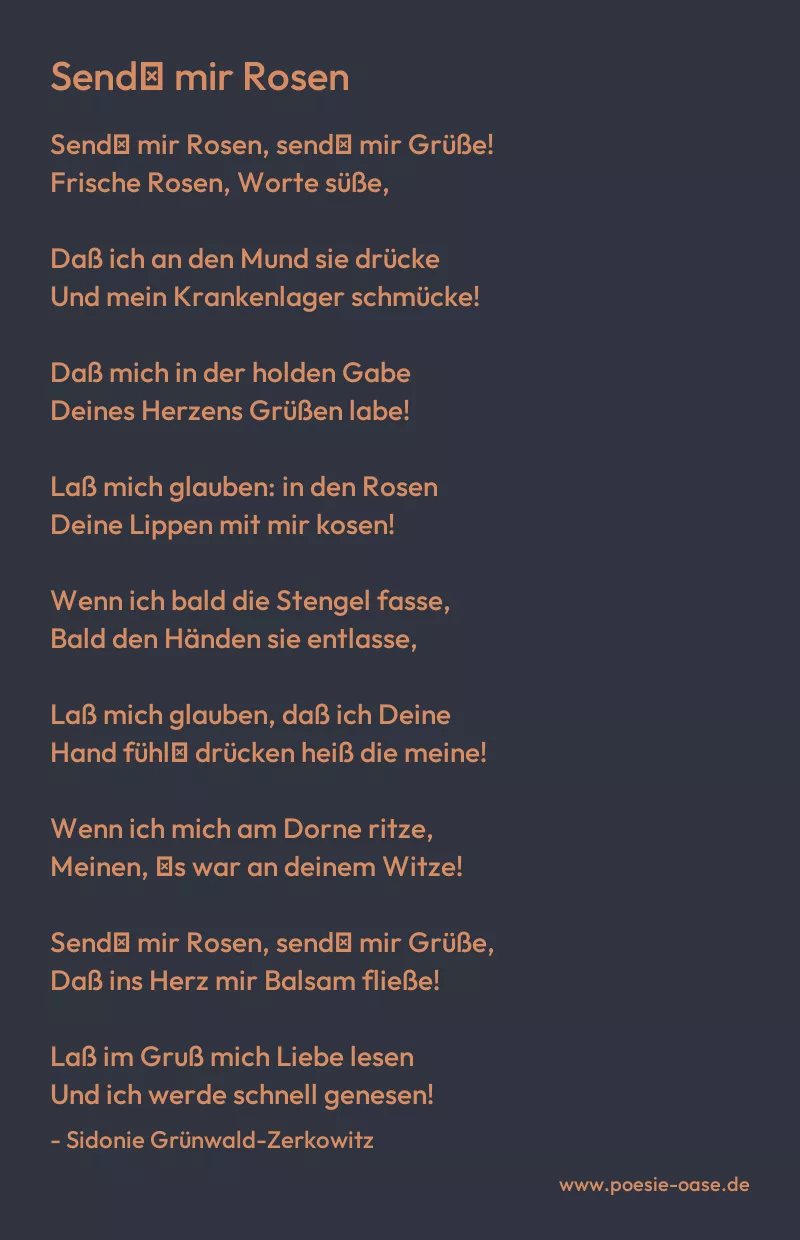 Gedicht: Send′ mir Rosen von Sidonie Grünwald-Zerkowitz
