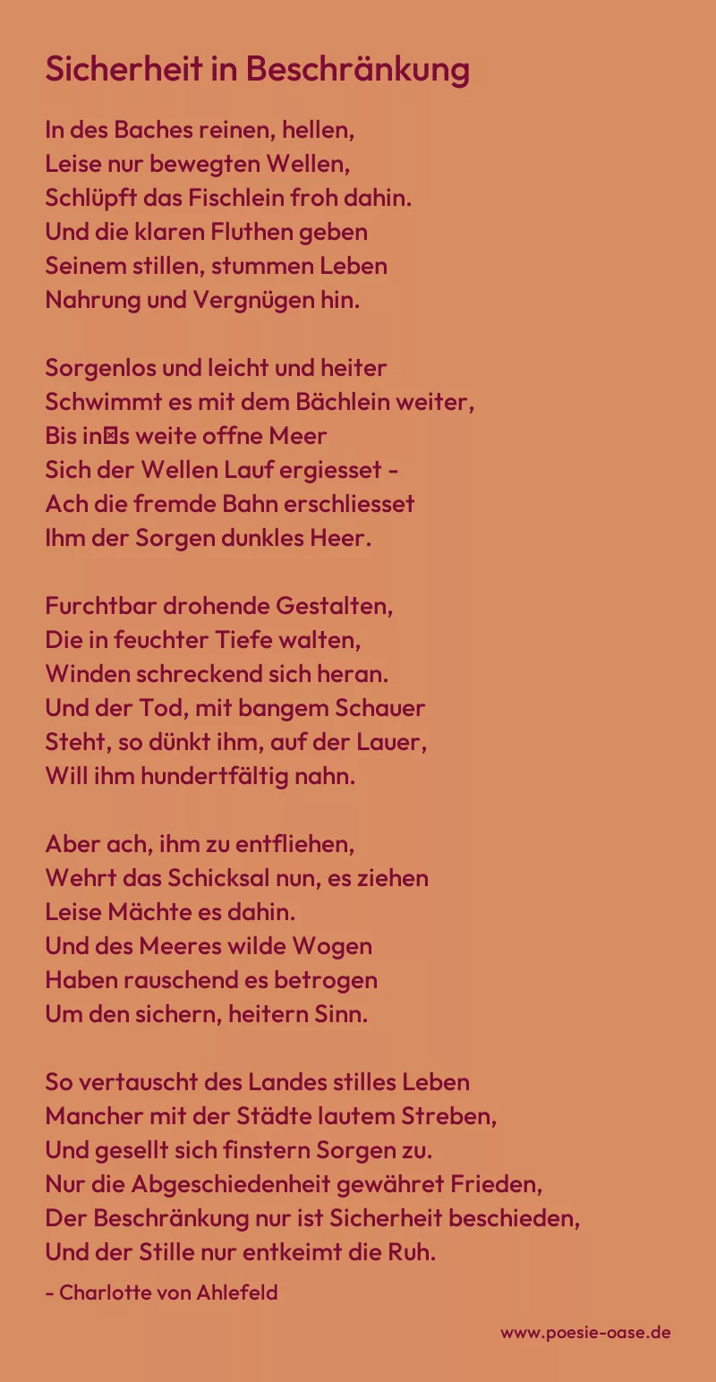 Gedicht: Sicherheit in Beschränkung von Charlotte von Ahlefeld