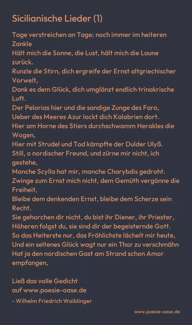 Gedicht: Sicilianische Lieder (1) von Wilhelm Friedrich Waiblinger
