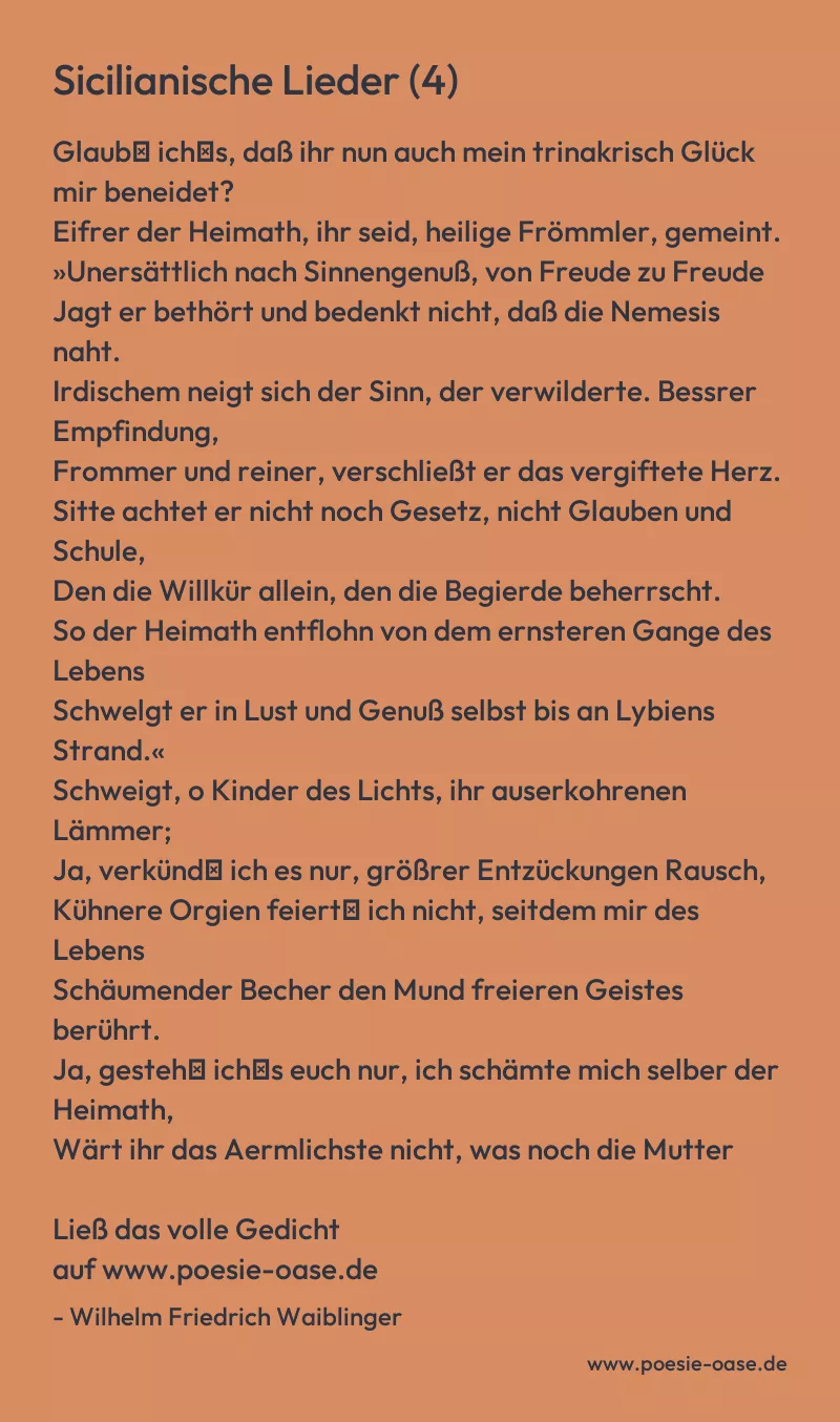 Gedicht: Sicilianische Lieder (4) von Wilhelm Friedrich Waiblinger
