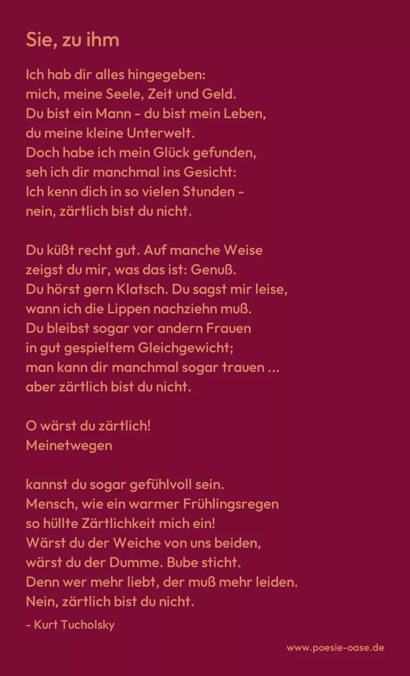 Gedicht: Sie, zu ihm von Kurt Tucholsky