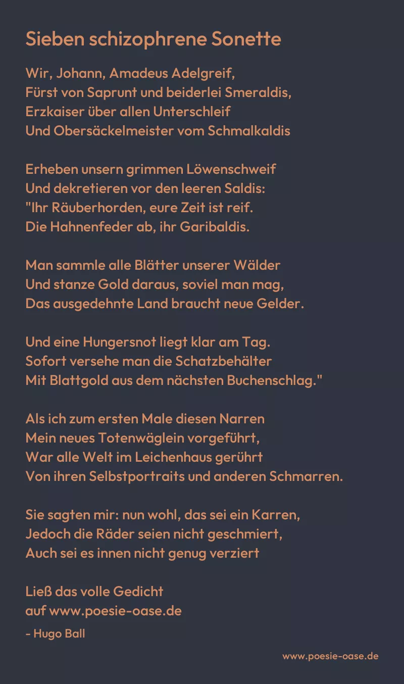 Gedicht: Sieben schizophrene Sonette von Hugo Ball