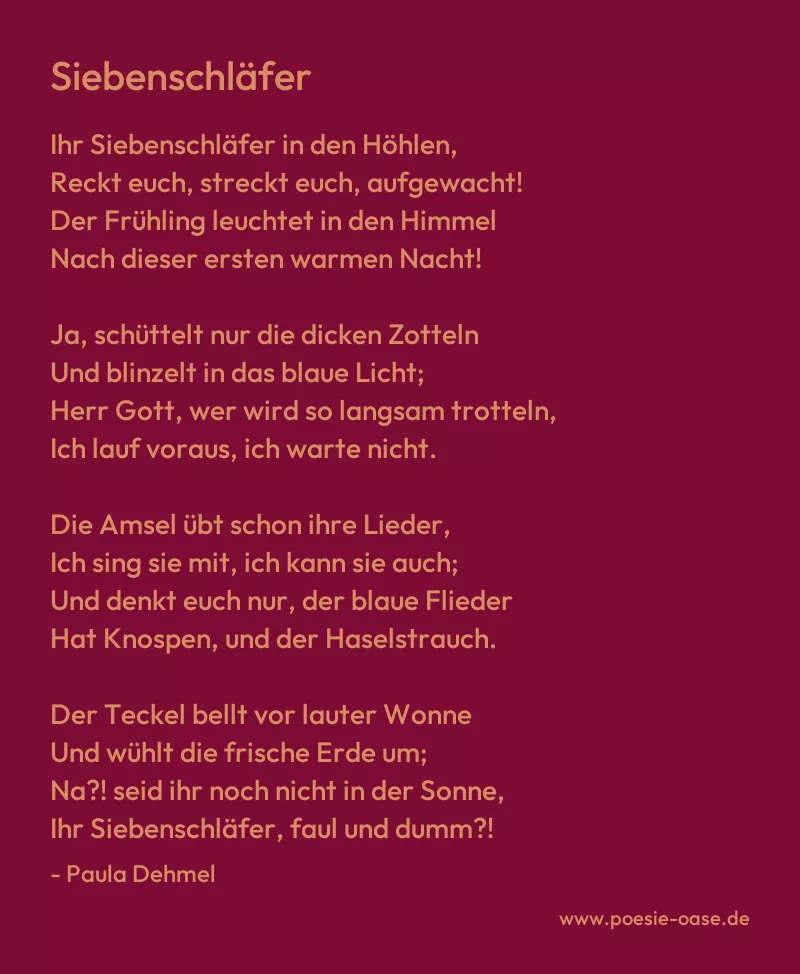 Gedicht: Siebenschläfer von Paula Dehmel