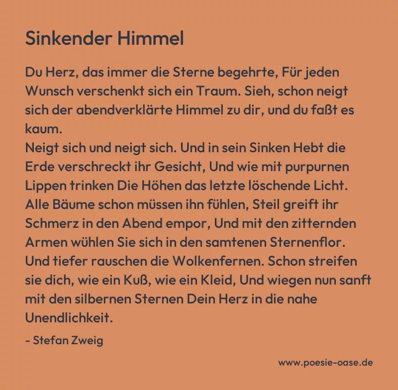 Gedicht: Sinkender Himmel von Stefan Zweig