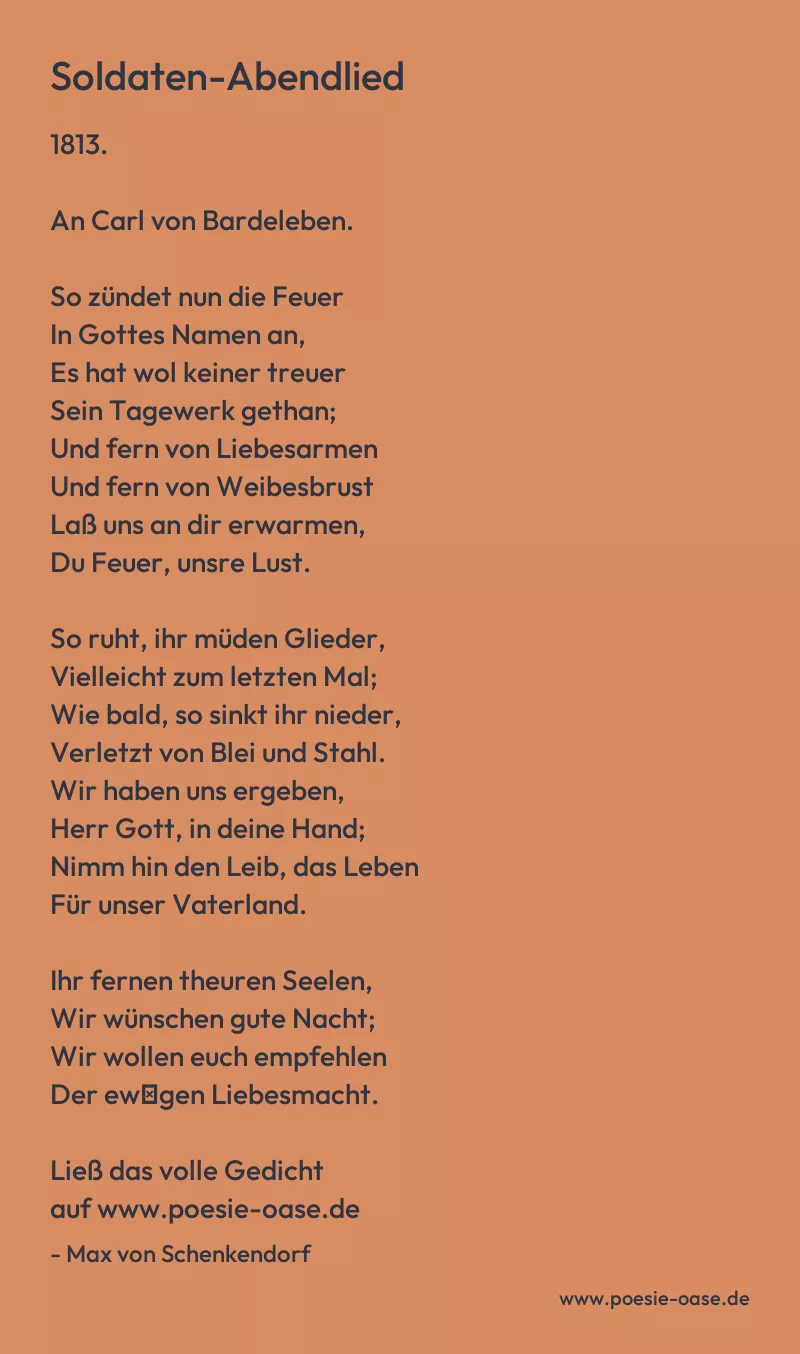 Gedicht: Soldaten-Abendlied von Max von Schenkendorf