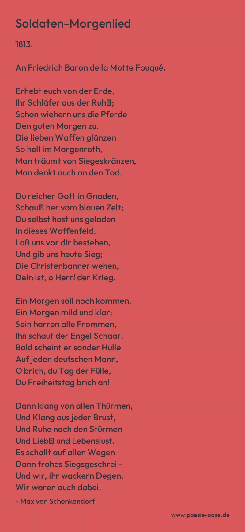 Gedicht: Soldaten-Morgenlied von Max von Schenkendorf