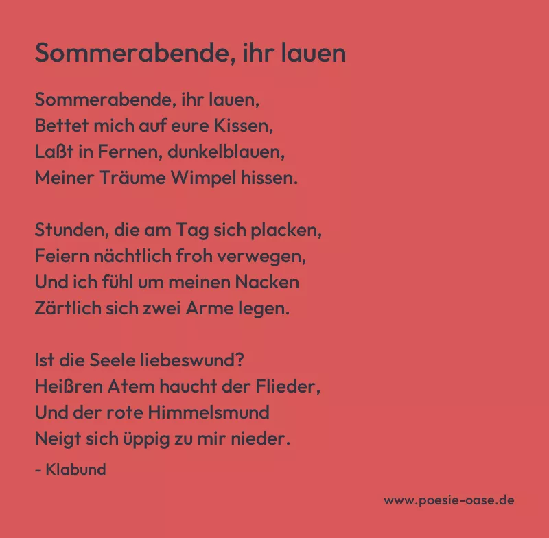 Gedicht: Sommerabende, ihr lauen von Klabund