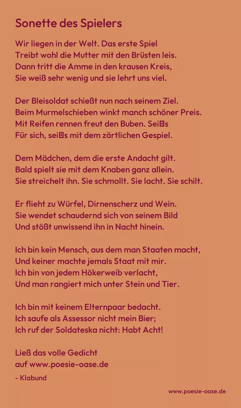 Gedicht: Sonette des Spielers von Klabund