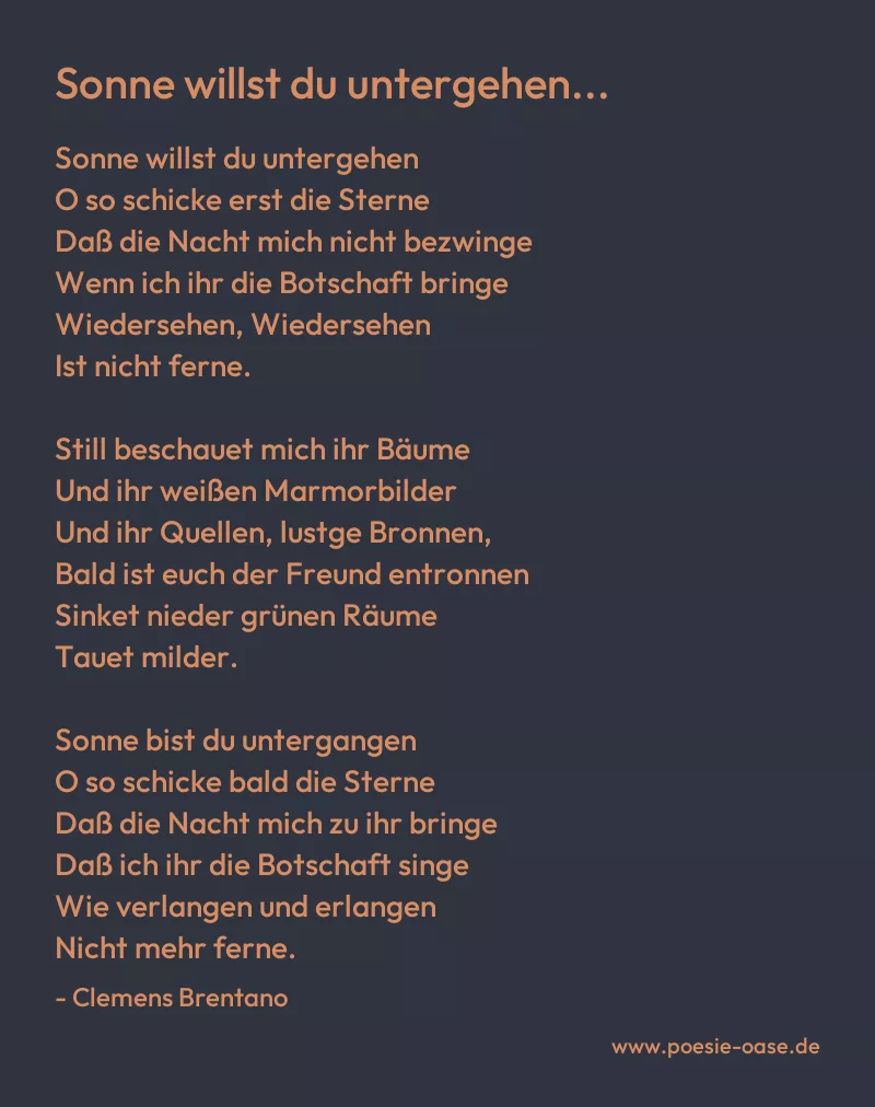 Gedicht: Sonne willst du untergehen... von Clemens Brentano