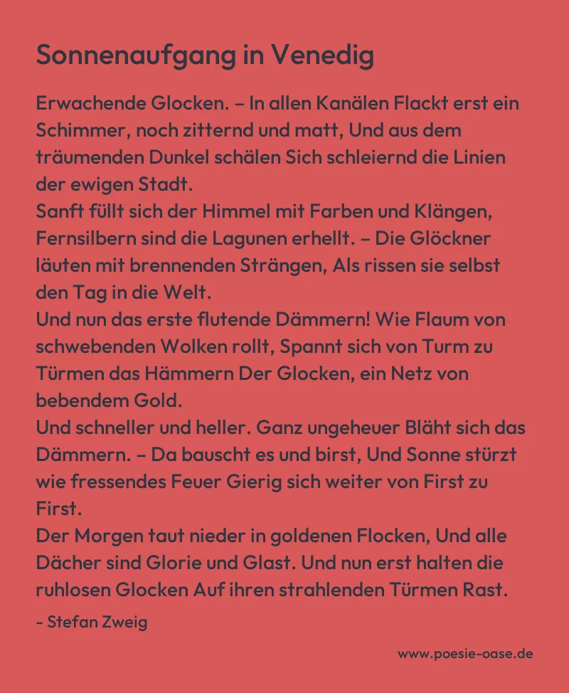 Gedicht: Sonnenaufgang in Venedig von Stefan Zweig