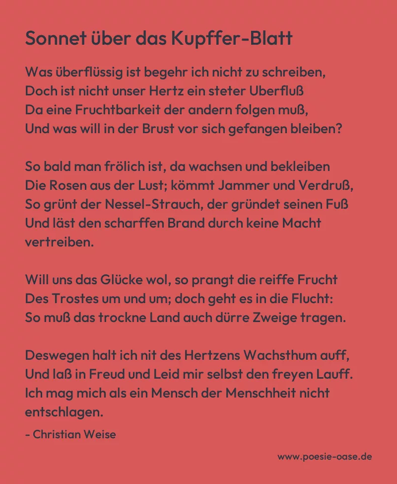Gedicht: Sonnet über das Kupffer-Blatt von Christian Weise