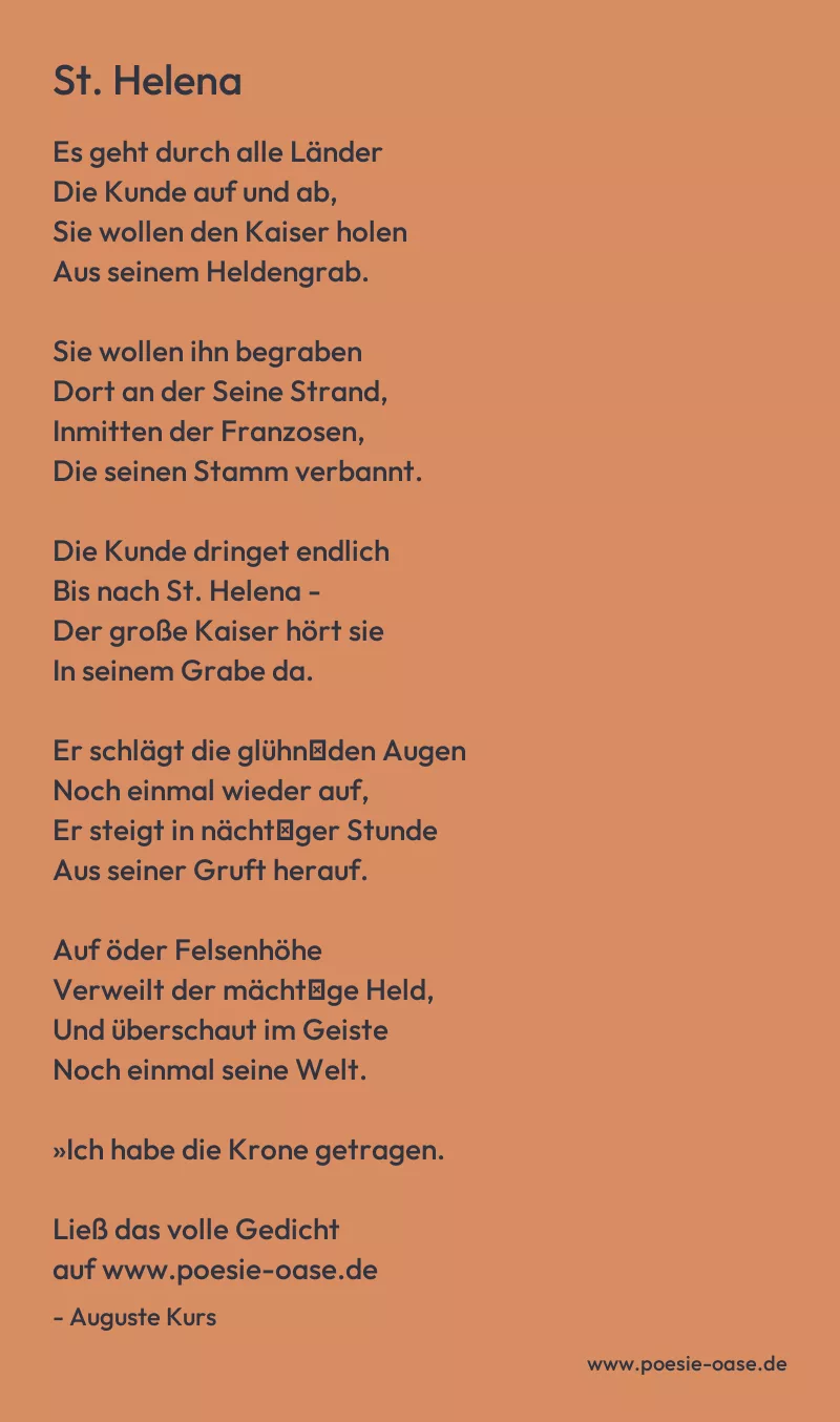 Gedicht: St. Helena von Auguste Kurs