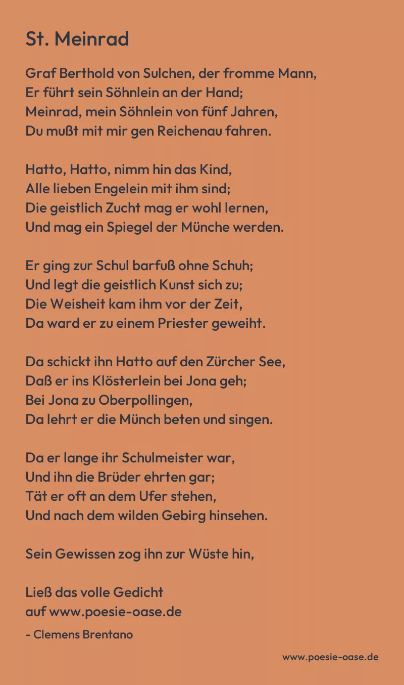 Gedicht: St. Meinrad von Clemens Brentano