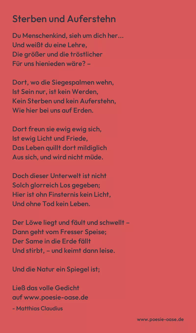 Gedicht: Sterben und Auferstehn von Matthias Claudius