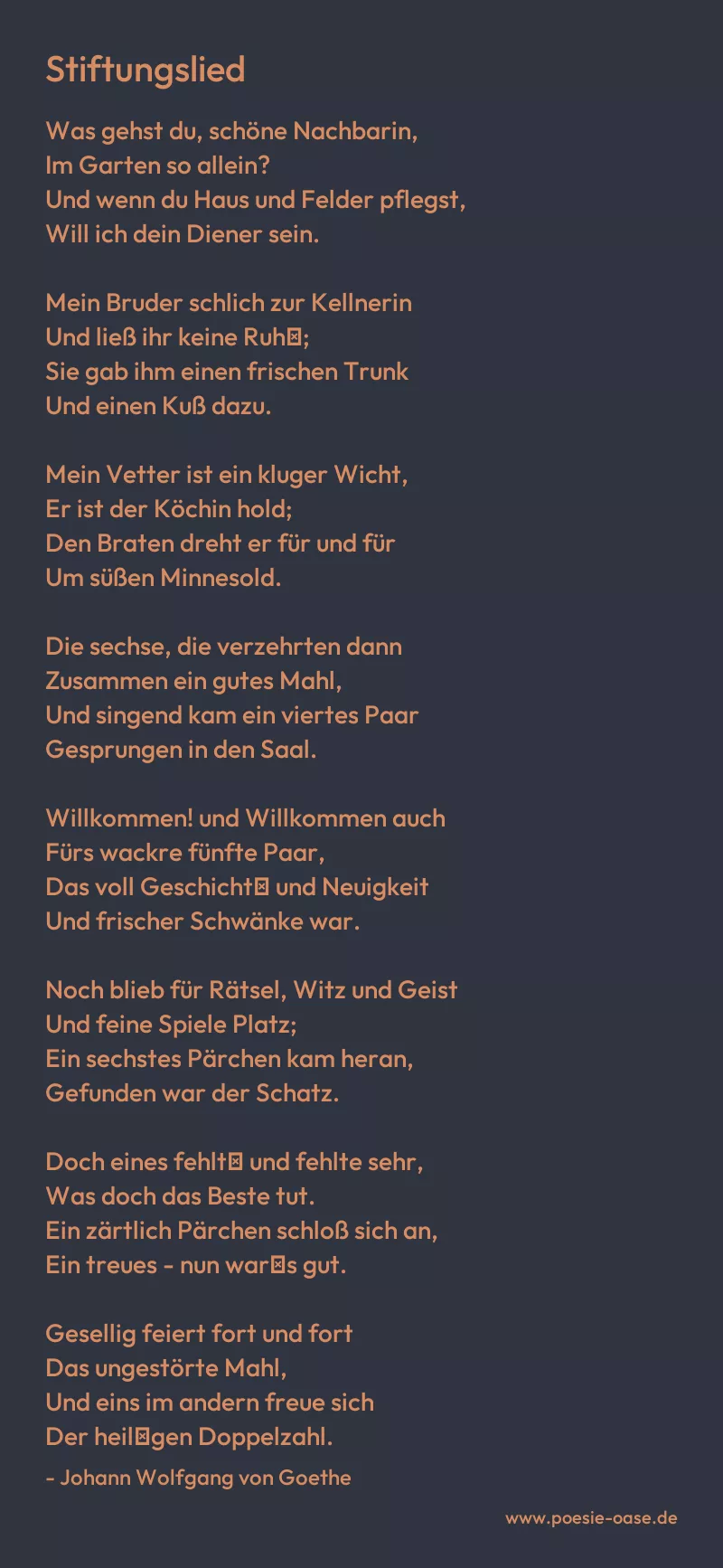 Gedicht: Stiftungslied von Johann Wolfgang von Goethe