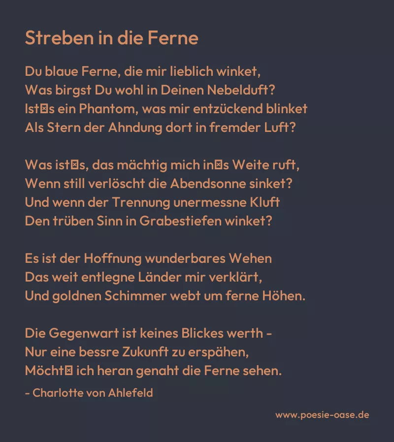 Gedicht: Streben in die Ferne von Charlotte von Ahlefeld
