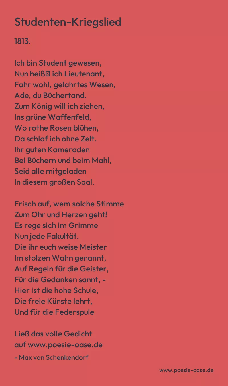 Gedicht: Studenten-Kriegslied von Max von Schenkendorf