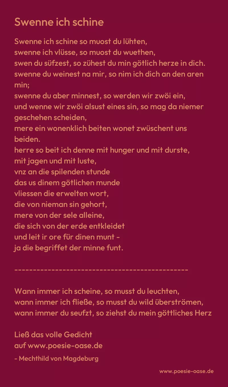Gedicht: Swenne ich schine von Mechthild von Magdeburg