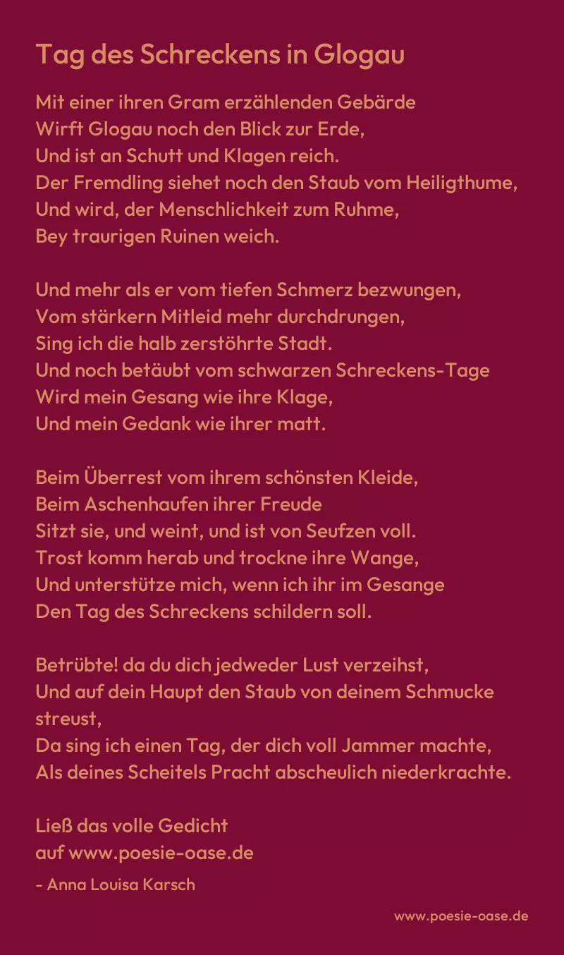 Gedicht: Tag des Schreckens in Glogau von Anna Louisa Karsch