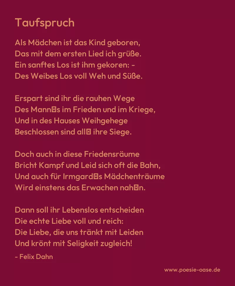 Gedicht: Taufspruch von Felix Dahn
