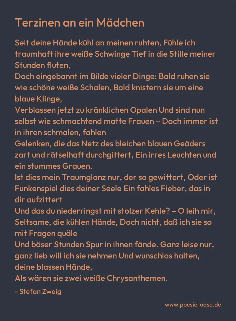 Gedicht: Terzinen an ein Mädchen von Stefan Zweig