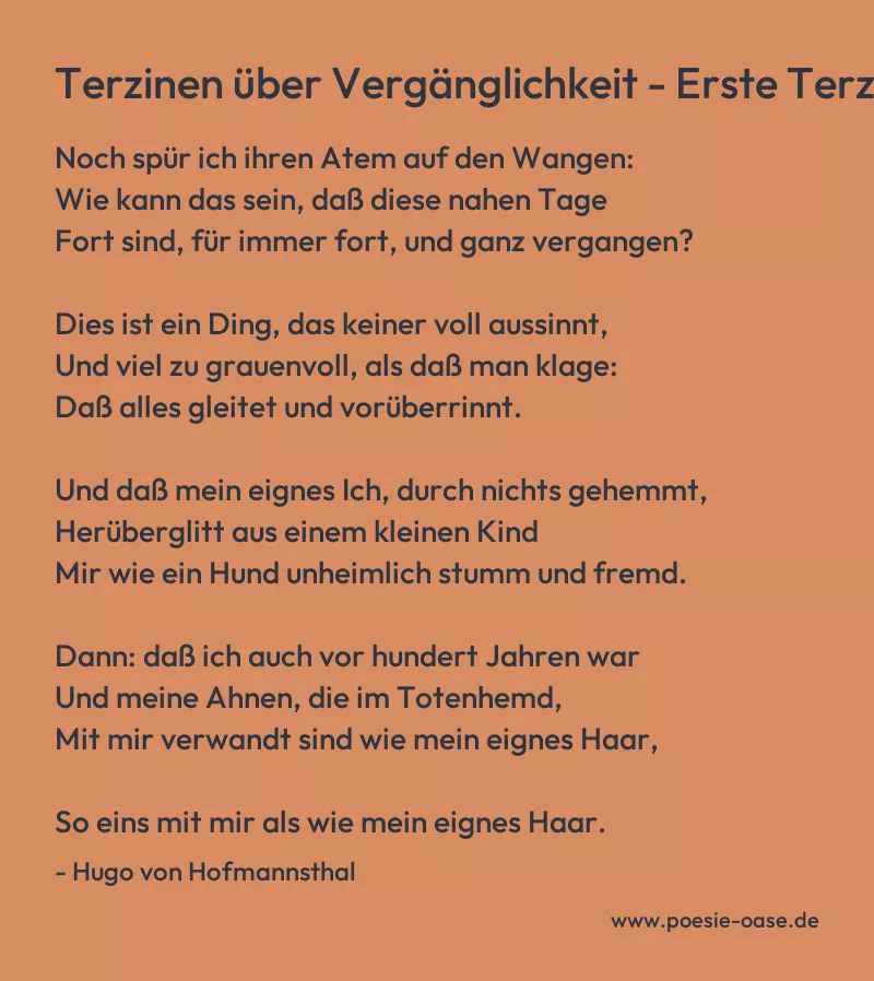 Gedicht: Terzinen über Vergänglichkeit - Erste Terzine von Hugo von Hofmannsthal