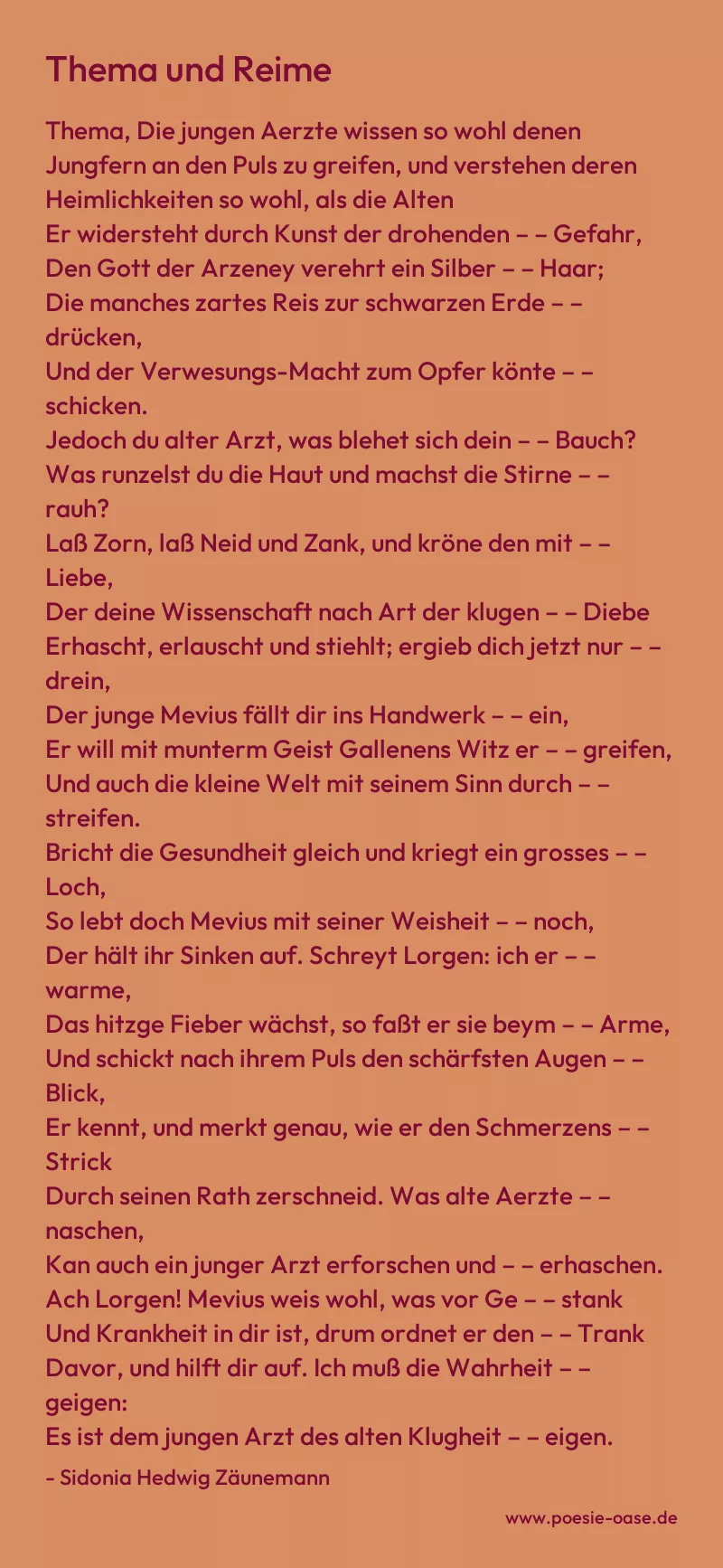 Gedicht: Thema und Reime von Sidonia Hedwig Zäunemann