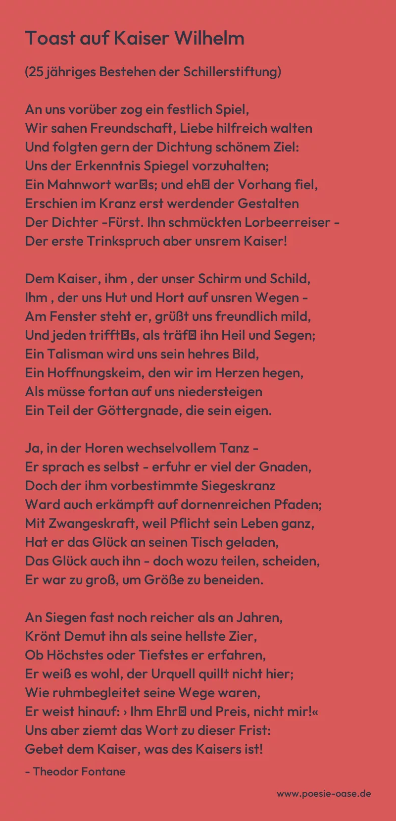 Gedicht: Toast auf Kaiser Wilhelm von Theodor Fontane