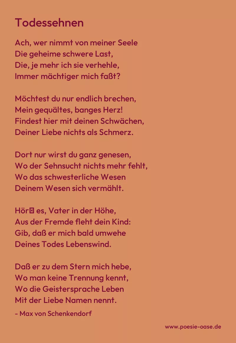 Gedicht: Todessehnen von Max von Schenkendorf