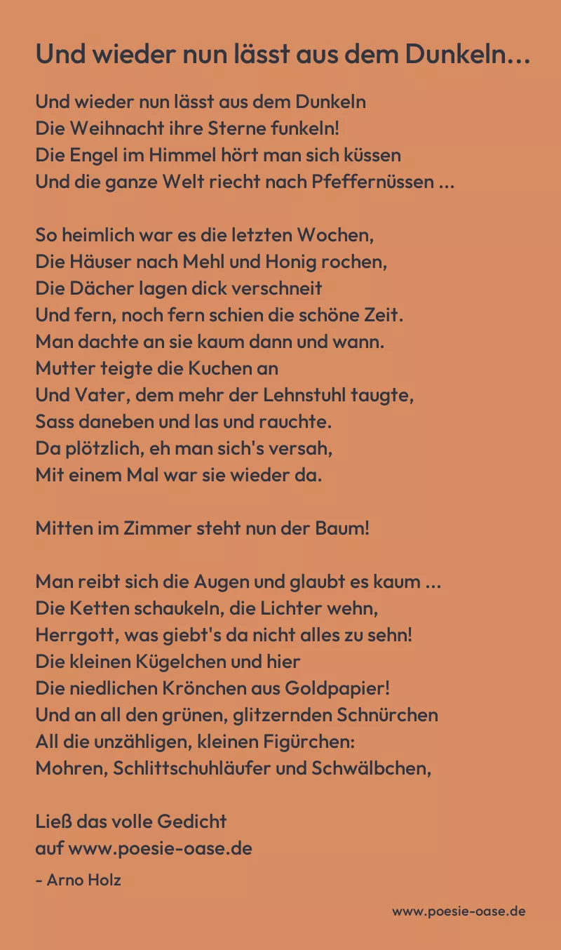 Gedicht: Und wieder nun lässt aus dem Dunkeln... von Arno Holz