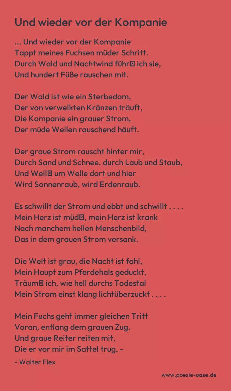 Gedicht: Und wieder vor der Kompanie von Walter Flex