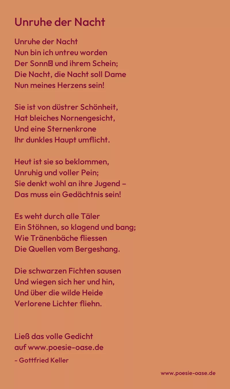 Gedicht: Unruhe der Nacht von Gottfried Keller