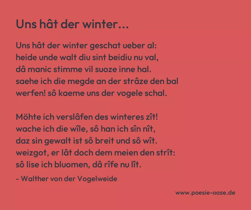 Gedicht: Uns hât der winter... von Walther von der Vogelweide