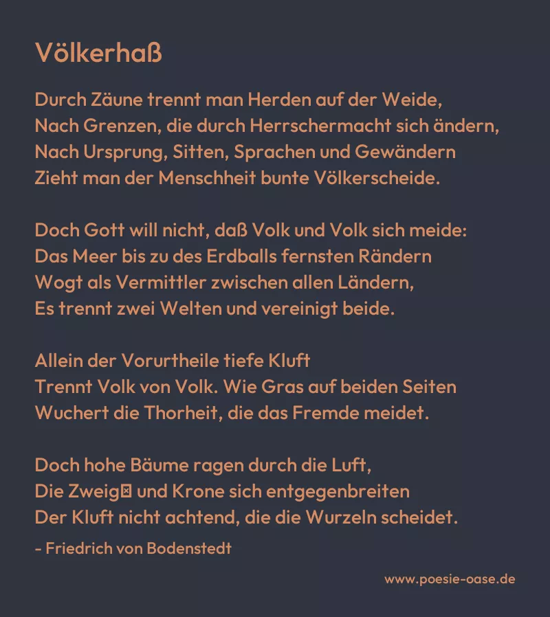 Gedicht: Völkerhaß von Friedrich von Bodenstedt