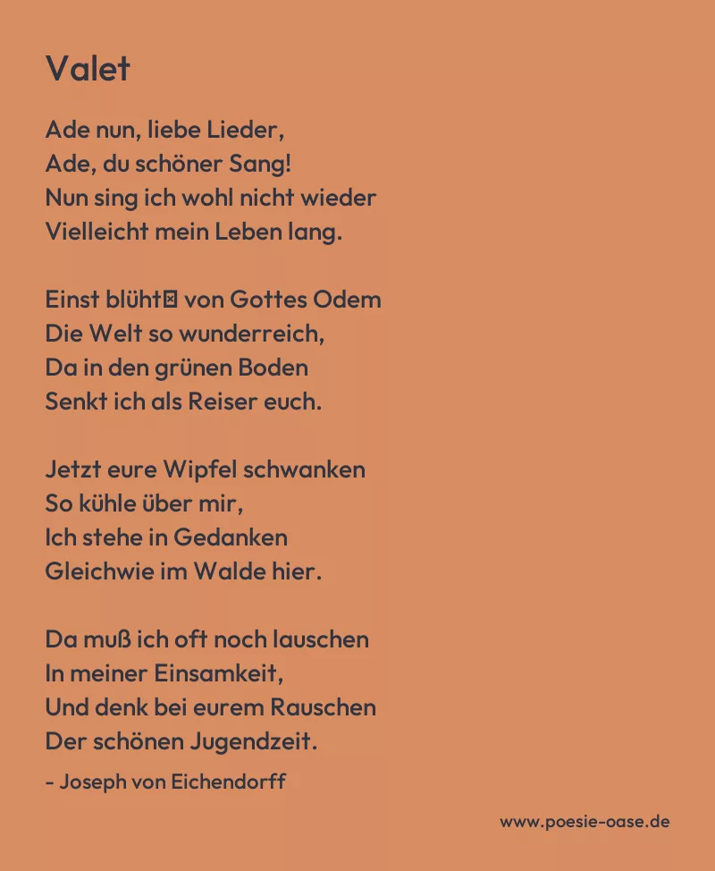 Gedicht: Valet von Joseph von Eichendorff