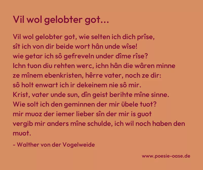 Gedicht: Vil wol gelobter got... von Walther von der Vogelweide