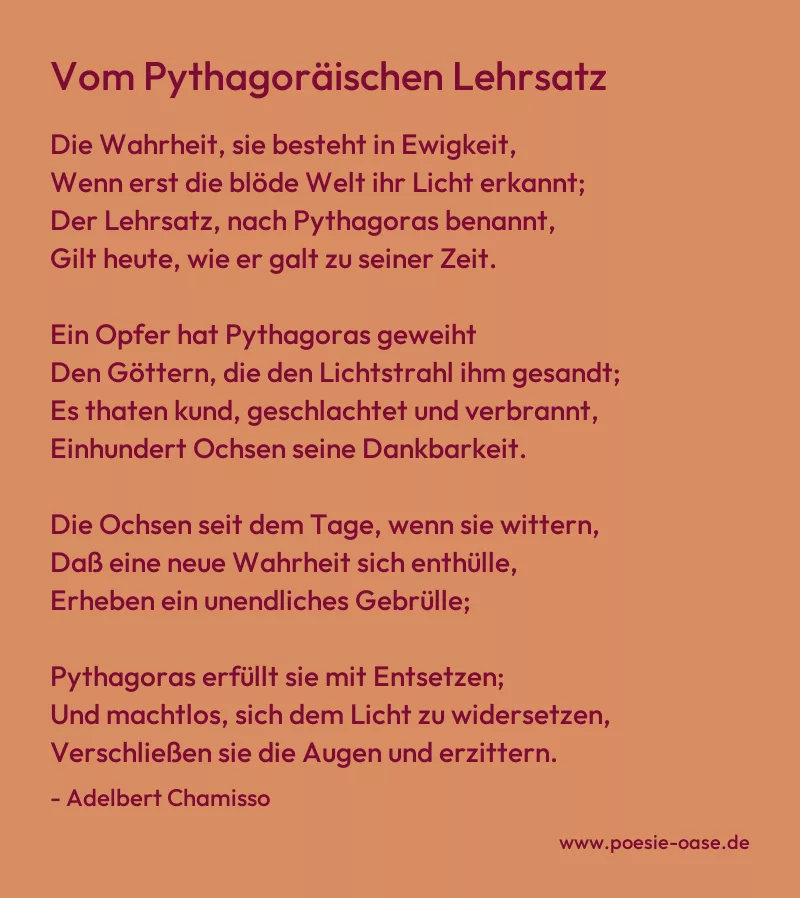 Gedicht: Vom Pythagoräischen Lehrsatz von Adelbert Chamisso