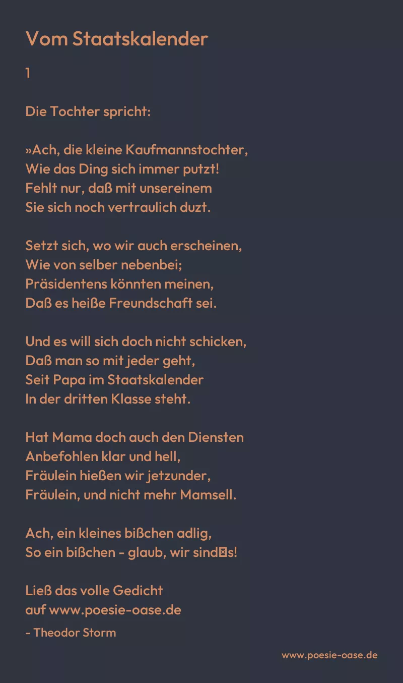 Gedicht: Vom Staatskalender von Theodor Storm
