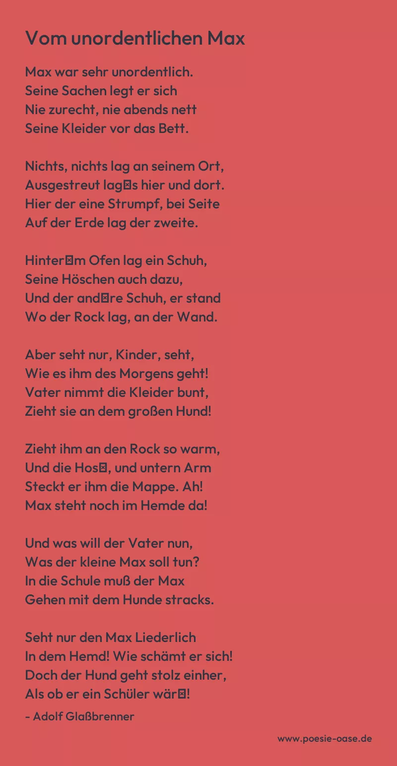 Gedicht: Vom unordentlichen Max von Adolf Glaßbrenner