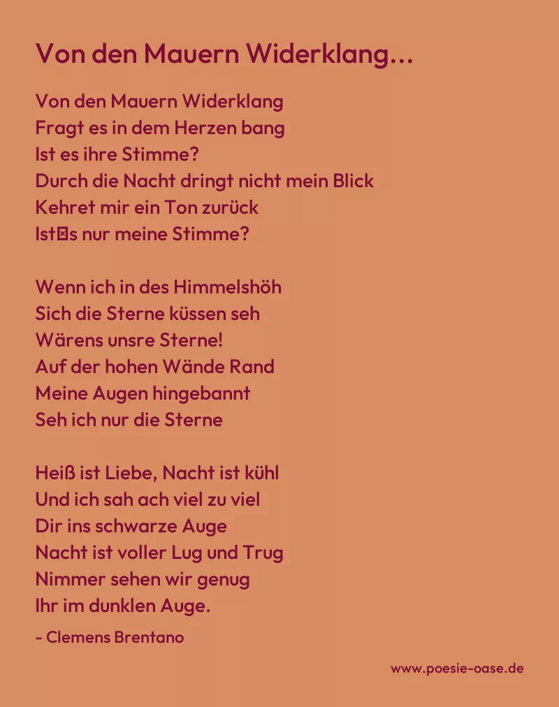 Gedicht: Von den Mauern Widerklang... von Clemens Brentano